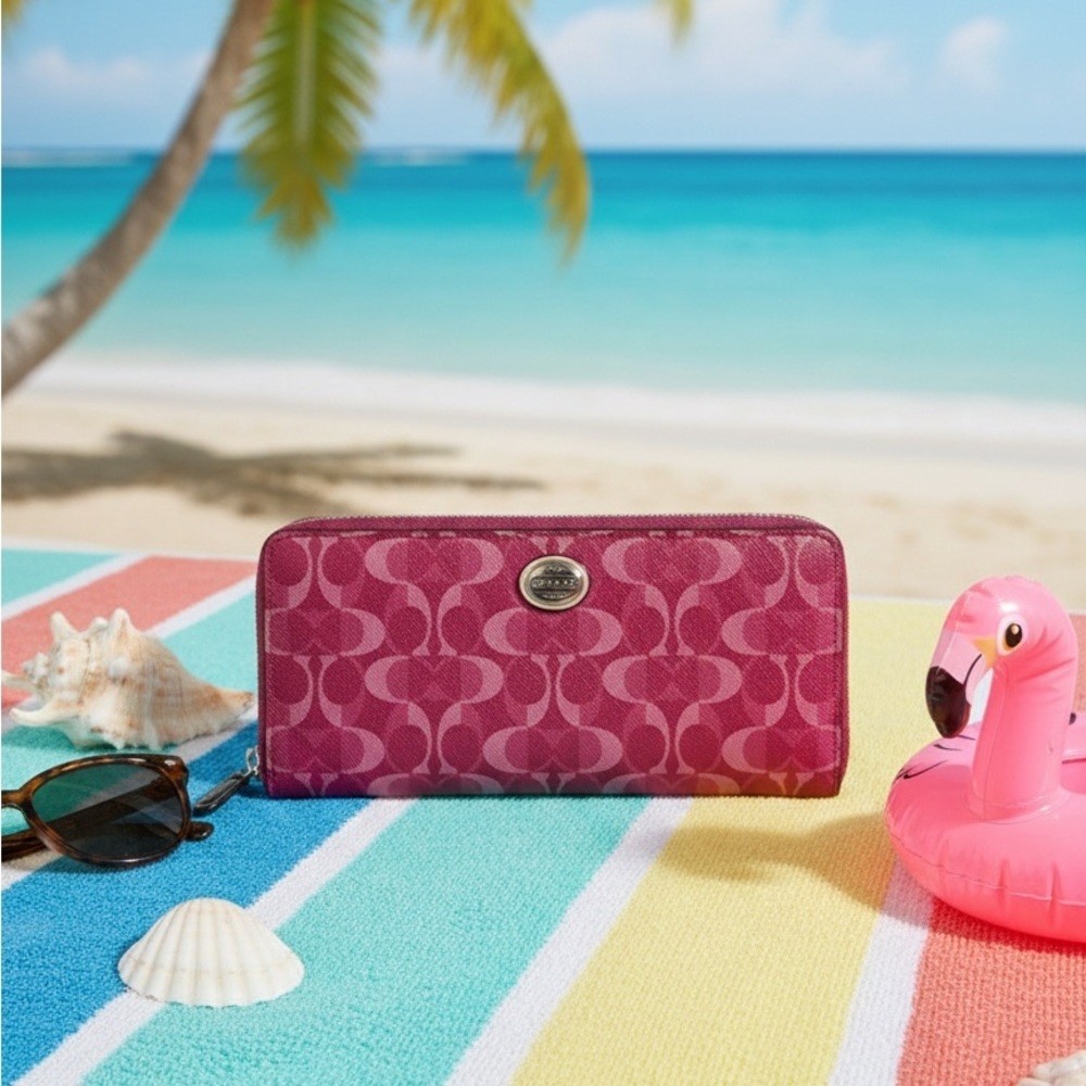 🌸COACH Signature Zip-Around Accordion Wallet – Pretty in Pink!✨